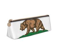 CHUNMINW California State Flag Print Minimalist Triangular Leather Pencil Case Cosmetic Organizer with Full-Print for Travel Work