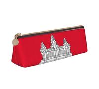 CHUNMINW Cambodia Flag Print Minimalist Triangular Leather Pencil Case Cosmetic Organizer with Full-Print for Travel Work