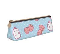 CHUNMINW Cartoon character strawberry Print Minimalist Triangular Leather Pencil Case Cosmetic Organizer with Full-Print for Travel Work