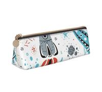 CHUNMINW Cartoon Rockets Print Minimalist Triangular Leather Pencil Case Cosmetic Organizer with Full-Print for Travel Work, White, One Size, Stylish
