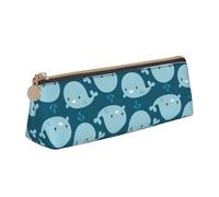 CHUNMINW cartoon whales background Print Minimalist Triangular Leather Pencil Case Cosmetic Organizer with Full-Print for Travel Work