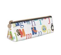 CHUNMINW Colourful Animal Alphabet Print Minimalist Triangular Leather Pencil Case Cosmetic Organizer with Full-Print for Travel Work