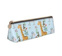 CHUNMINW Cute Giraffe Flowers Print Minimalist Triangular Leather Pencil Case Cosmetic Organizer with Full-Print for Travel Work
