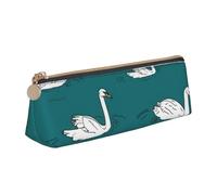 CHUNMINW Cute Swans Print Minimalist Triangular Leather Pencil Case Cosmetic Organizer with Full-Print for Travel Work