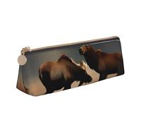 CHUNMINW Deer Bear Moose Print Minimalist Triangular Leather Pencil Case Cosmetic Organizer with Full-Print for Travel Work, White, One Size, Stylish