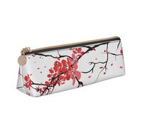 CHUNMINW delicate cherry blossoms Print Minimalist Triangular Leather Pencil Case Cosmetic Organizer with Full-Print for Travel Work