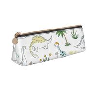 CHUNMINW Dinosaur Walking Print Minimalist Triangular Leather Pencil Case Cosmetic Organizer with Full-Print for Travel Work