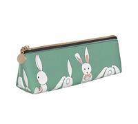 CHUNMINW Easter Bunny Print Minimalist Triangular Leather Pencil Case Cosmetic Organizer with Full-Print for Travel Work