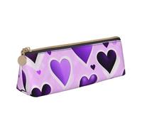 CHUNMINW Fashional Purple Hearts Print Minimalist Triangular Leather Pencil Case Cosmetic Organizer with Full-Print for Travel Work