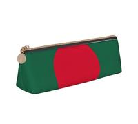 CHUNMINW Flag of Bangladesh Print Minimalist Triangular Leather Pencil Case Cosmetic Organizer with Full-Print for Travel Work