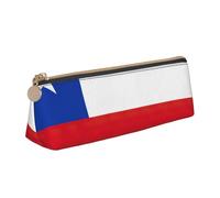 CHUNMINW Flag of Chile Print Minimalist Triangular Leather Pencil Case Cosmetic Organizer with Full-Print for Travel Work