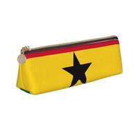 CHUNMINW Flag of Ghana Print Minimalist Triangular Leather Pencil Case Cosmetic Organizer with Full-Print for Travel Work