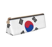 CHUNMINW Flag of Republic of Korea Print Minimalist Triangular Leather Pencil Case Cosmetic Organizer with Full-Print for Travel Work