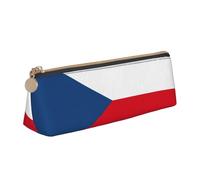 CHUNMINW Flag of the Czech Republic Print Minimalist Triangular Leather Pencil Case Cosmetic Organizer with Full-Print for Travel Work