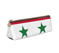 CHUNMINW Flag of the Syrian Arab Republic Print Minimalist Triangular Leather Pencil Case Cosmetic Organizer with Full-Print for Travel Work