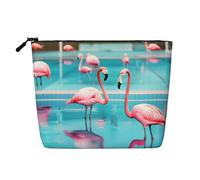 CHUNMINW Flamingo and swimming pool Print Cosmetic Bag for Women,Zipper Makeup Bag Travel Cosmetic Toiletry Bag Organizer Waterproof, Black, One Size
