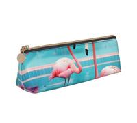 CHUNMINW Flamingo and swimming pool Print Minimalist Triangular Leather Pencil Case Cosmetic Organizer with Full-Print for Travel Work, White, One Size, Stylish