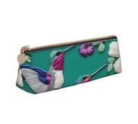 CHUNMINW Flower Hummingbirds Embroidery Print Minimalist Triangular Leather Pencil Case Cosmetic Organizer with Full-Print for Travel Work