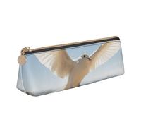 CHUNMINW Flying Dove Print Minimalist Triangular Leather Pencil Case Cosmetic Organizer with Full-Print for Travel Work, White, One Size, Stylish