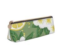 CHUNMINW Fresh Lemon Print Minimalist Triangular Leather Pencil Case Cosmetic Organizer with Full-Print for Travel Work, White, One Size, Stylish