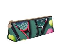 CHUNMINW Funny Tennis Racquets and Tennis Balls Print Minimalist Triangular Leather Pencil Case Cosmetic Organizer with Full-Print for Travel Work