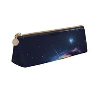 CHUNMINW Galaxy in The Universe Print Minimalist Triangular Leather Pencil Case Cosmetic Organizer with Full-Print for Travel Work