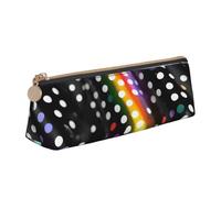 CHUNMINW Glitter Rainbow Polka Dot Stripe Black and White Print Minimalist Triangular Leather Pencil Case Cosmetic Organizer with Full-Print for Travel Work