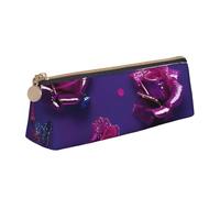 CHUNMINW Glitter Sequin rose Print Minimalist Triangular Leather Pencil Case Cosmetic Organizer with Full-Print for Travel Work