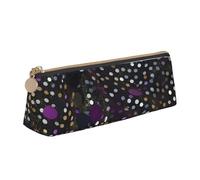 CHUNMINW Glitter Sequin Spot Print Minimalist Triangular Leather Pencil Case Cosmetic Organizer with Full-Print for Travel Work