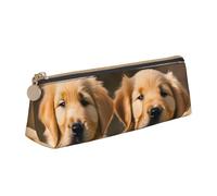 CHUNMINW Golden Retriever dogs puppies pets Print Minimalist Triangular Leather Pencil Case Cosmetic Organizer with Full-Print for Travel Work