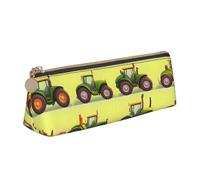 CHUNMINW Green Fields Farming Machine Minimalist Triangular Leather Pencil Case with Full Print for Travel and Work, white, One Size, Elegant