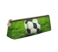 CHUNMINW Green grass soccer Print Minimalist Triangular Leather Pencil Case Cosmetic Organizer with Full-Print for Travel Work, White, One Size, Stylish