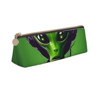 CHUNMINW Green long ear alien Print Minimalist Triangular Leather Pencil Case Cosmetic Organizer with Full-Print for Travel Work
