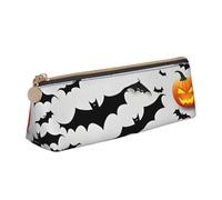 CHUNMINW Halloween Flying Bats Minimalist Triangle Leather Pencil Case Cosmetic Organizer with Full Print for Travel and Work, White, Taglia Unica, Elegant design, White, Taglia Unica, Elegant design