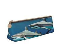 CHUNMINW Hammerhead Sharks Print Minimalist Triangular Leather Pencil Case Cosmetic Organizer with Full-Print for Travel Work, White, One Size, Stylish