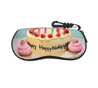 CHUNMINW Happy Birthday Big Cake Print Eye Glasses Case with Zipper Lightweight Portable Soft Glass Case for Men Women, Black, One size