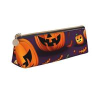 CHUNMINW Happy-Halloween-Day Trick-Or-Treat Print Minimalist Triangular Leather Pencil Case Cosmetic Organizer with Full-Print for Travel Work