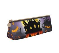 CHUNMINW Happy-Halloween-Day-Trick-Or-Treat Print Minimalist Triangular Leather Pencil Case Cosmetic Organizer with Full-Print for Travel Work