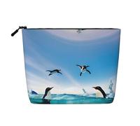 CHUNMINW Happy Penguin in the water Print Cosmetic Bag for Women,Zipper Makeup Bag Travel Cosmetic Toiletry Bag Organizer Waterproof, Black, One Size
