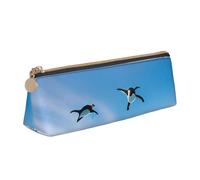 CHUNMINW Happy Penguin in the water Print Minimalist Triangular Leather Pencil Case Cosmetic Organizer with Full-Print for Travel Work