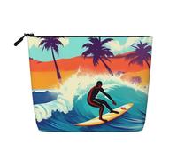CHUNMINW Hawaiian Surfer on Wavy Print Cosmetic Bag for Women,Zipper Makeup Bag Travel Cosmetic Toiletry Bag Organizer Waterproof, Black, One Size