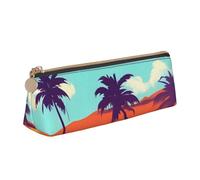 CHUNMINW Hawaiian Surfer on Wavy Print Minimalist Triangular Leather Pencil Case Cosmetic Organizer with Full-Print for Travel Work, White, One Size, Stylish