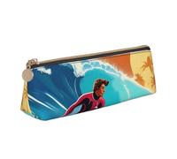 CHUNMINW Hawaiian Surfer on Wavy print Print Minimalist Triangular Leather Pencil Case Cosmetic Organizer with Full-Print for Travel Work, White, One Size, Stylish