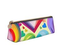 CHUNMINW Hearts in rainbow colors Print Minimalist Triangular Leather Pencil Case Cosmetic Organizer with Full-Print for Travel Work