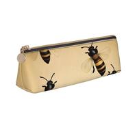 CHUNMINW Honey Bee Print Minimalist Triangular Leather Pencil Case Cosmetic Organizer with Full-Print for Travel Work