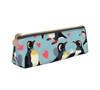 CHUNMINW I Love Penguins Print Minimalist Triangular Leather Pencil Case Cosmetic Organizer with Full-Print for Travel Work