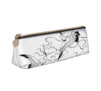CHUNMINW Japanese Crane Print Minimalist Triangle Leather Pencil Case Cosmetic Organizer Full Print Travel Work, White/Opulent Garden, standard size, Stylish