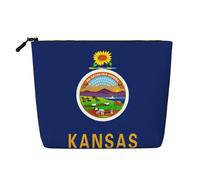 CHUNMINW Kansas State Flag Print Cosmetic Bag for Women,Zipper Makeup Bag Travel Cosmetic Toiletry Bag Organizer Waterproof, Black, One Size