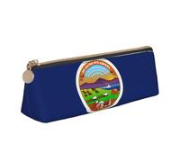 CHUNMINW Kansas State Flag Print Minimalist Triangular Leather Pencil Case Cosmetic Organizer with Full-Print for Travel Work