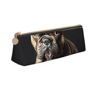 CHUNMINW long ears french bulldog Print Minimalist Triangular Leather Pencil Case Cosmetic Organizer with Full-Print for Travel Work